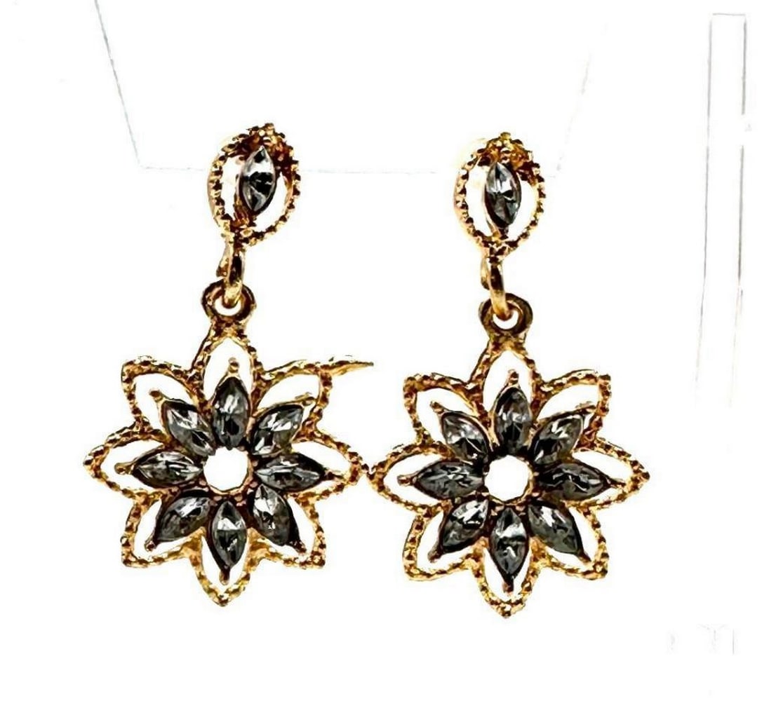 Gold Plated & Austrian Crystal Flower Drop Earrings: Gold Plated & Austrian Crystal Flower Drop Earrings View Photos For Further Details.