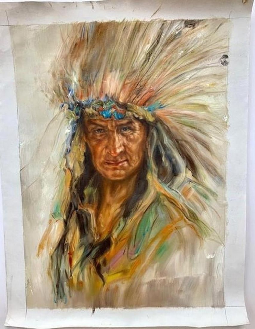 Original 20" X 28" Acrylic Of Indigenous Chief Inspired By Nicholas Raphael de Grandmaison, CM, (1 of 4)