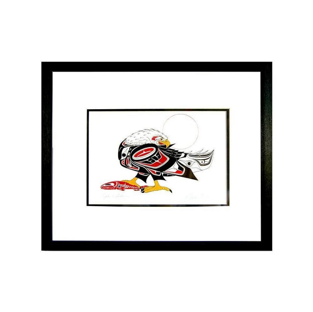 Spirit of the Hunt: Art by Richard Shorty 'Eagle and Salmon' Framed Print - 12" x 14": Spirit of the Hunt: Art by Richard Shorty 'Eagle and Salmon' Framed Print - 12" x 14" Embark on a journey through the untamed wilderness with our 'Spirit of the Hunt: Eagle and Sal