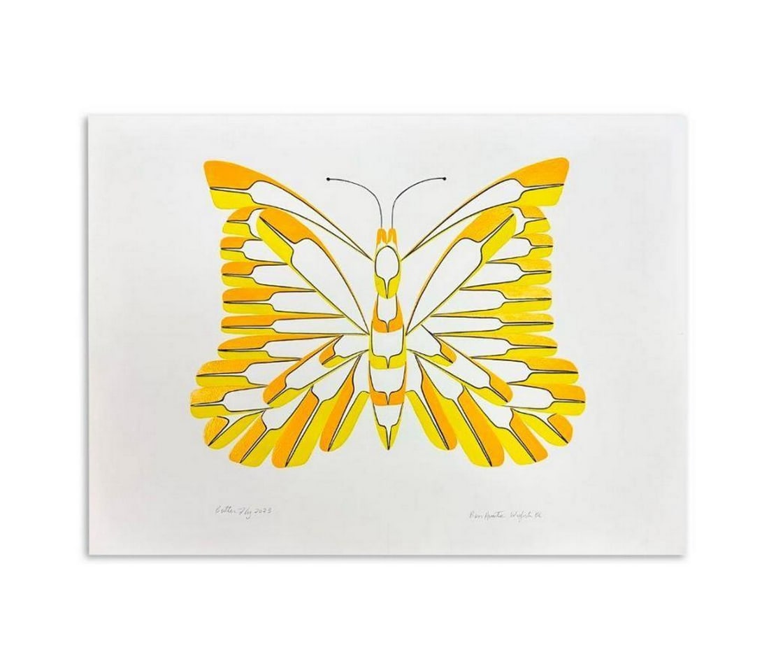 30" x 22" Original Bright Yellow Butterfly Painting by Ben Houstie (1 of 2)