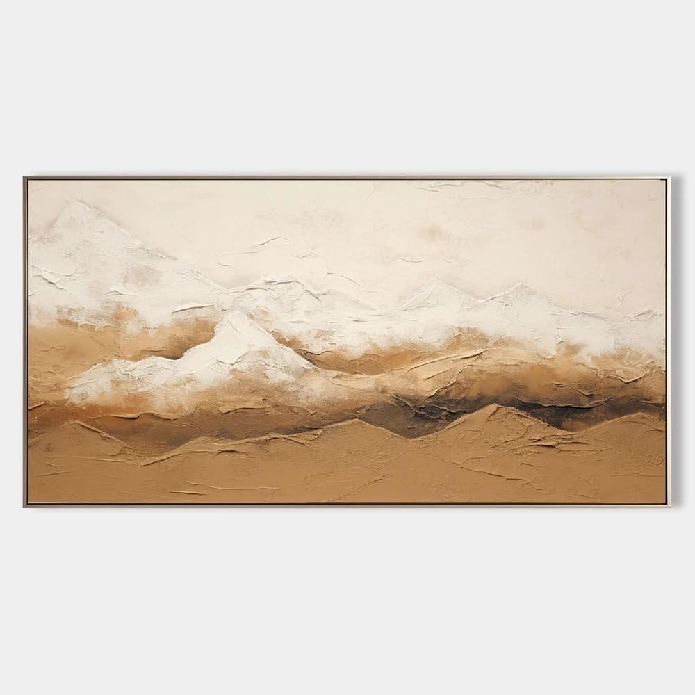 Framed Large Brown & Beige Mountain Landscape Wasabi-Sabi Canvas Painting: Framed Large Brown & Beige Mountain Landscape Wasabi-Sabi Canvas Painting Experience the serene beauty of nature with this Framed Large Brown & Beige Mountain Landscape Canvas Painting. The su