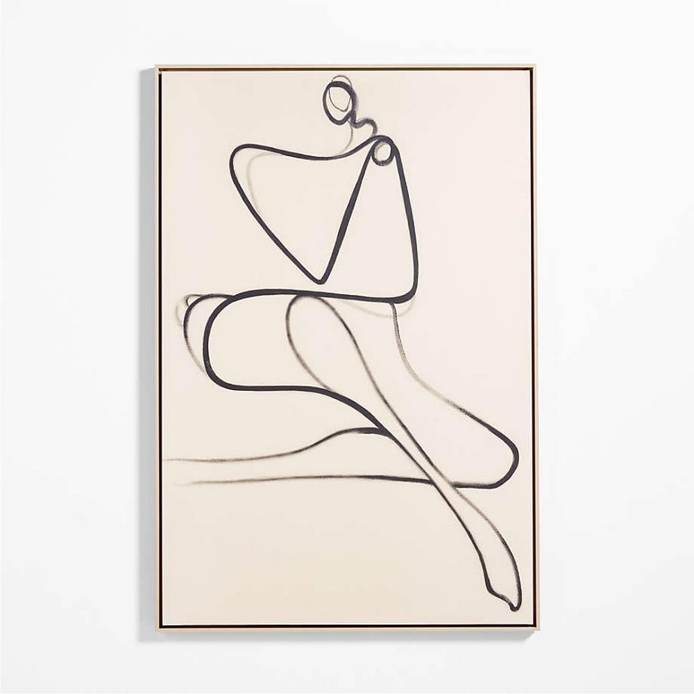 Framed Tan Brown Canvas Wall Art Print "All Grown Up" by Michel Smith Boyd - 40" x 60": Framed Tan Brown Canvas Wall Art Print "All Grown Up" by Michel Smith Boyd - 40" x 60" Fluid strokes of black loop and curve to suggest the graceful pose of a seated figure in this