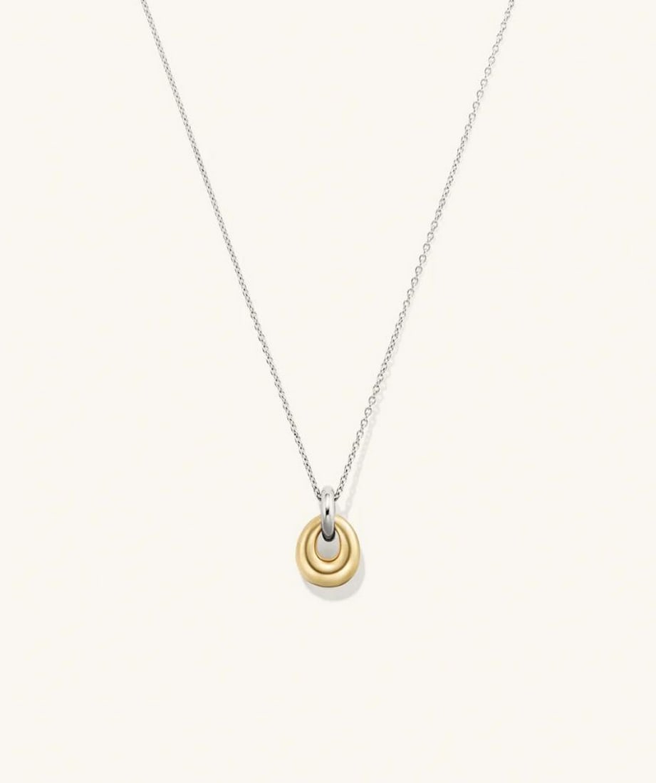 18k Vermeil Gold Plated & Sterling Silver Jojo Loop Pendant: 18k Vermeil Gold Plated Jojo Loop Pendant This 18k Vermeil Gold Plated Jojo Loop Pendant is a contemporary take on timeless elegance. Featuring a graceful open-loop design with a polished 18k gold