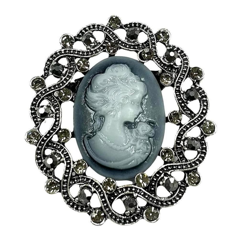 Feminine Grace Rhinestone Cameo Brooch of A Woman: Feminine Grace Rhinestone Cameo Brooch of A Woman This exquisite brooch features a delicately carved silhouette of a woman, capturing her poise and grace in a way that evokes a sense of mystery and