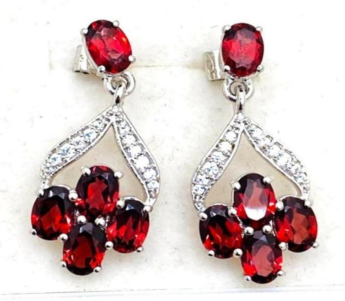 Red Garnet Stone Cluster Dangle Earrings (1 of 1)