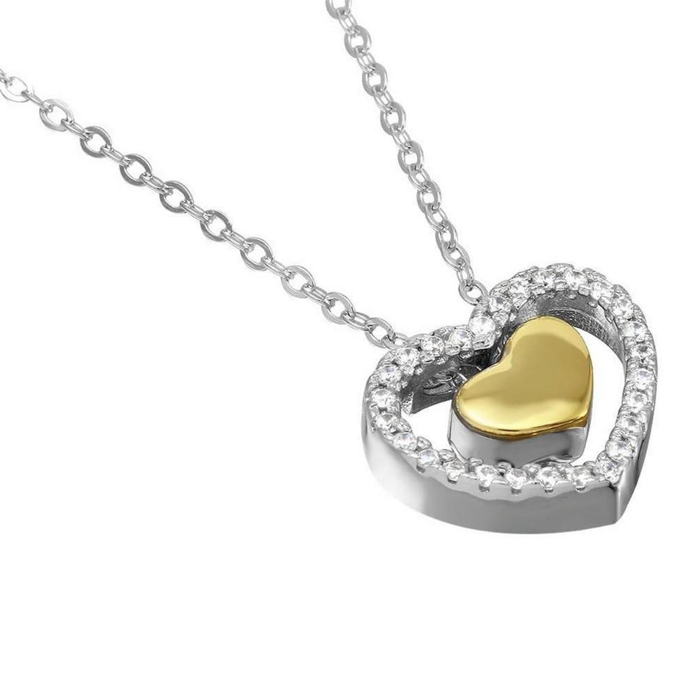 16"+2" Rhodium and Gold-Plated 15mm Floating CZ Hearts Necklace with Adjustable Chain: 16"+2" Rhodium and Gold-Plated 15mm Floating CZ Hearts Necklace with Adjustable Chain Experience romance with our .925 Sterling Silver, Nickel-free Rhodium and Gold-Plated 15mm Floating