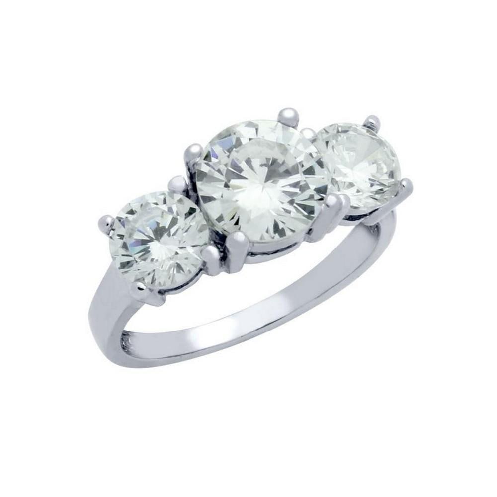 925 Sterling Silver Classic Three-Stone Solitaire CZ Ring - Size 8 (1 of 2)