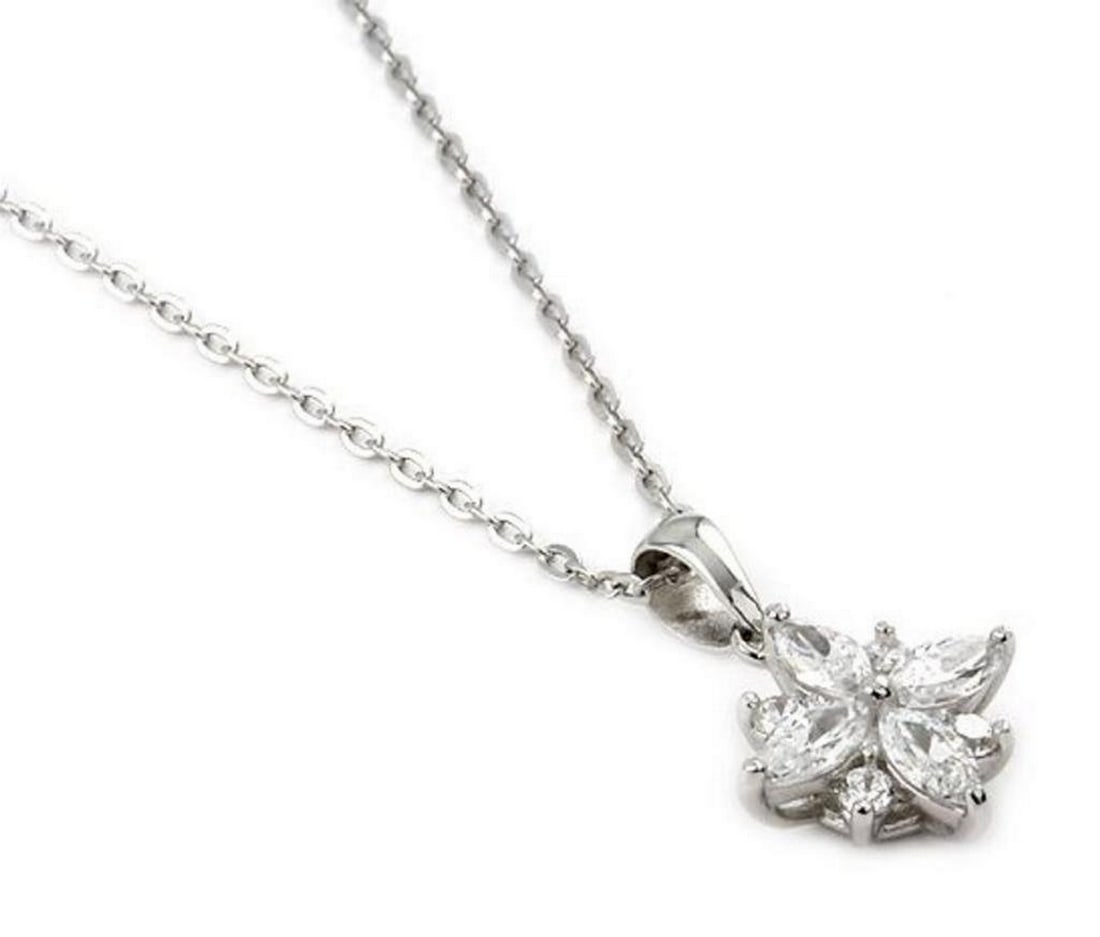 16"+1" Floral CZ Necklace with Round and Marquise Stones With Adjustable Chain: 16"+1" Floral CZ Necklace with Round and Marquise Stones With Adjustable Chain Elevate your look with our enchanting 16" + 1" Floral CZ Necklace, crafted from Nickel-free .925 