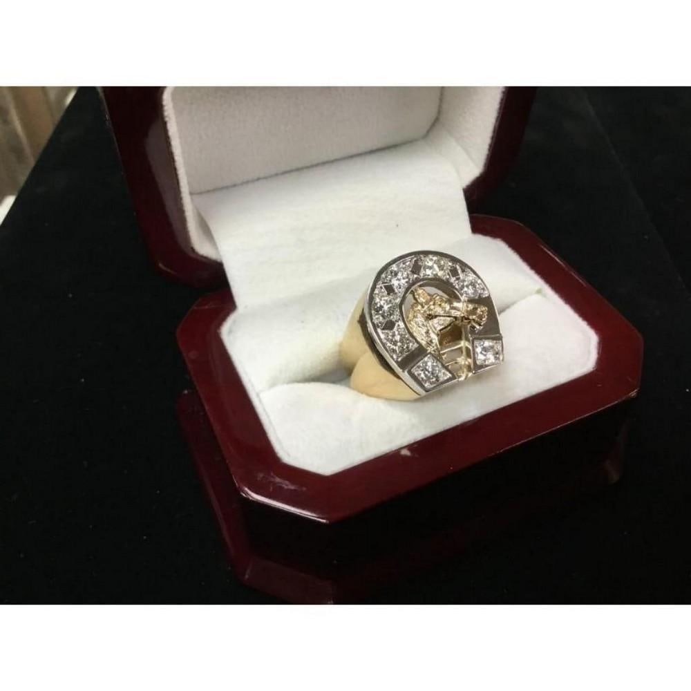 Men's 14K Gold Championship Custom Designed Horse Racing Ring with 1.75ct Diamonds: A Men's Championship Custom Designed Horse Racing Ring with 1.75ct diamonds was custom made for the Kentucky Derby. Professionally designed and crafted for a champion. The silhouette of a Champion Bre