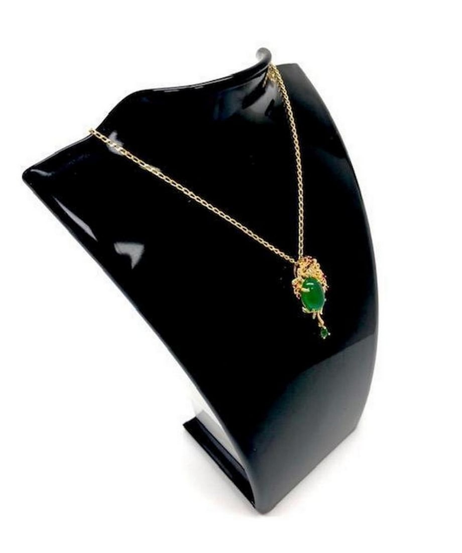 Natural Green Agate Chalcedony Gold Tone 925 Silver Crystal Phoenix Pendant (1 of 4)