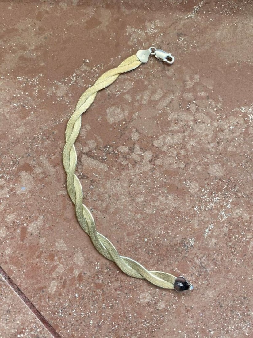 14k Gold. - Over SOLID 925 Silver - Twisted Braided "Herringbone" Bracelet - 2