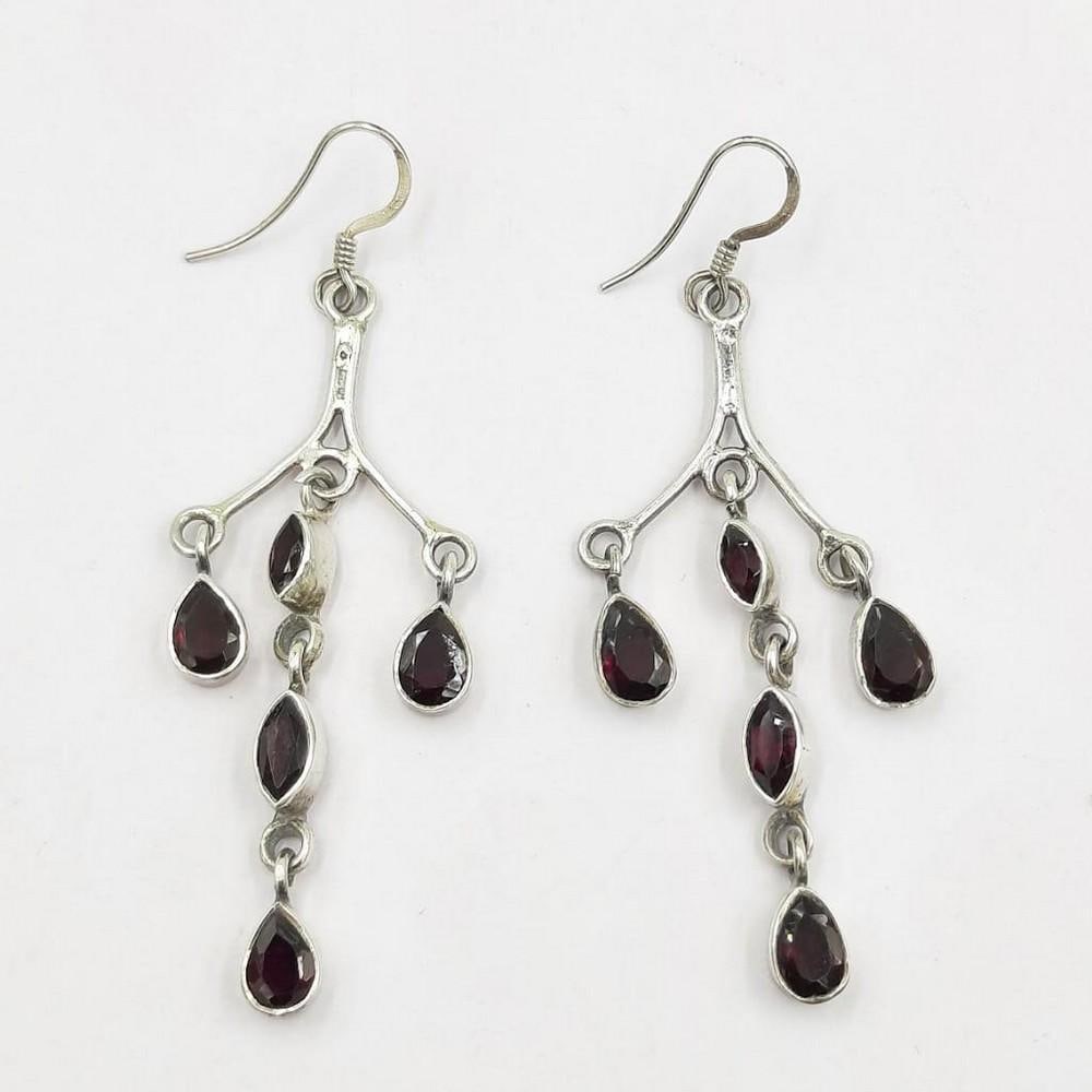 Sterling Silver Earrings Studded with Garnet Gemstones (1 of 1)