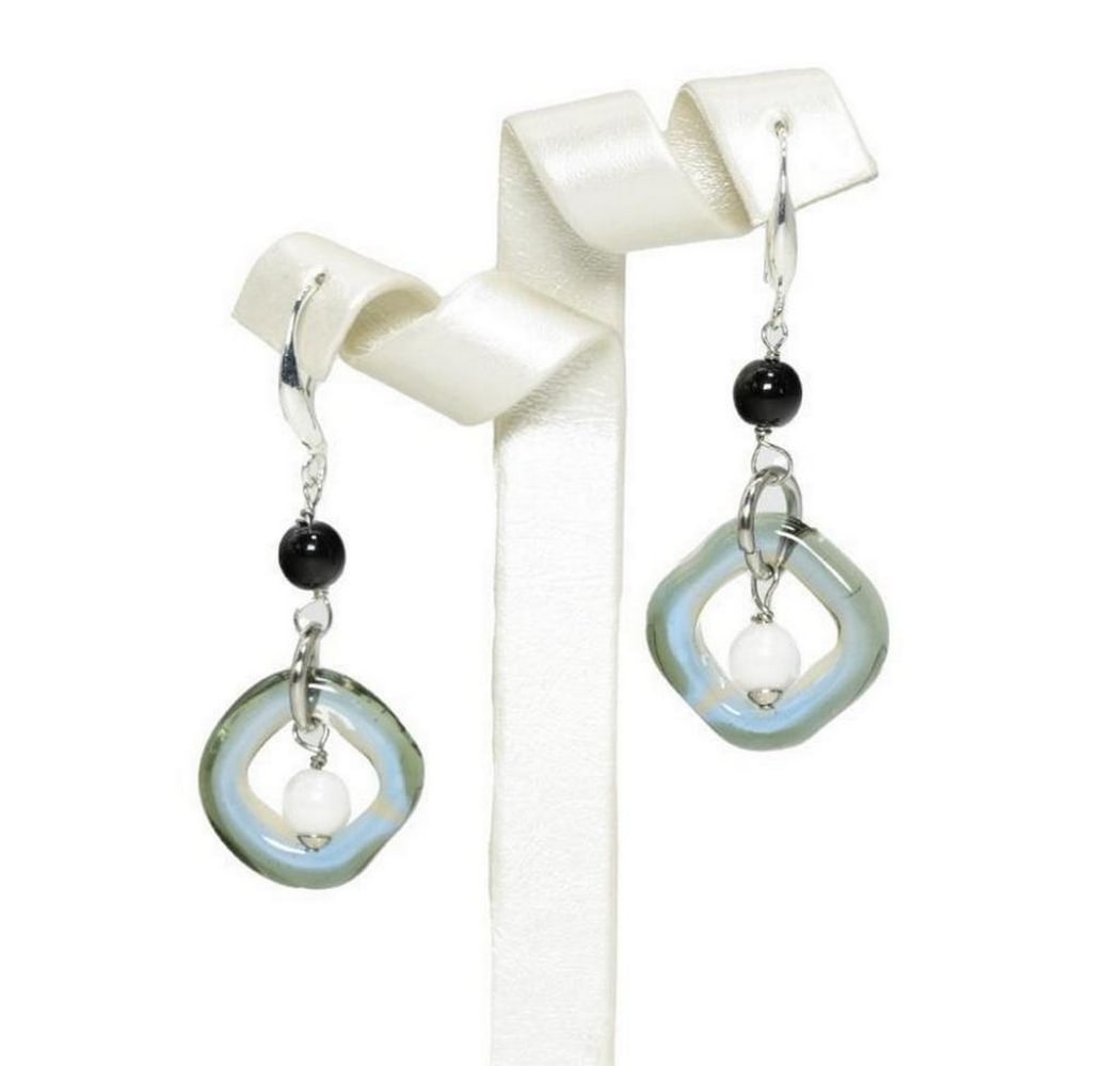 Skyline Silhouette Riga Murano Glass Earrings - Silver & Light Blue Edition (1 of 2)