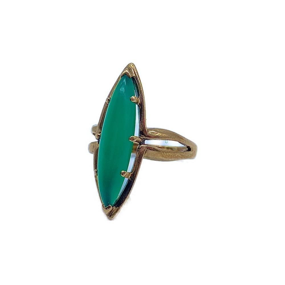 Custom Made 14kt Blu-Ray Hy Spreckman & Sons Eye Of Green Jade Ring: This Custom Made 14kt Blu-Ray Hy Spreckman & Sons Eye Of Green Jade Ring Mounts A Lovely Eye Sliver Of Green Jade. The Custom Design Demonstrates a Clever Long Eye Silhouette Of Green Jade Down