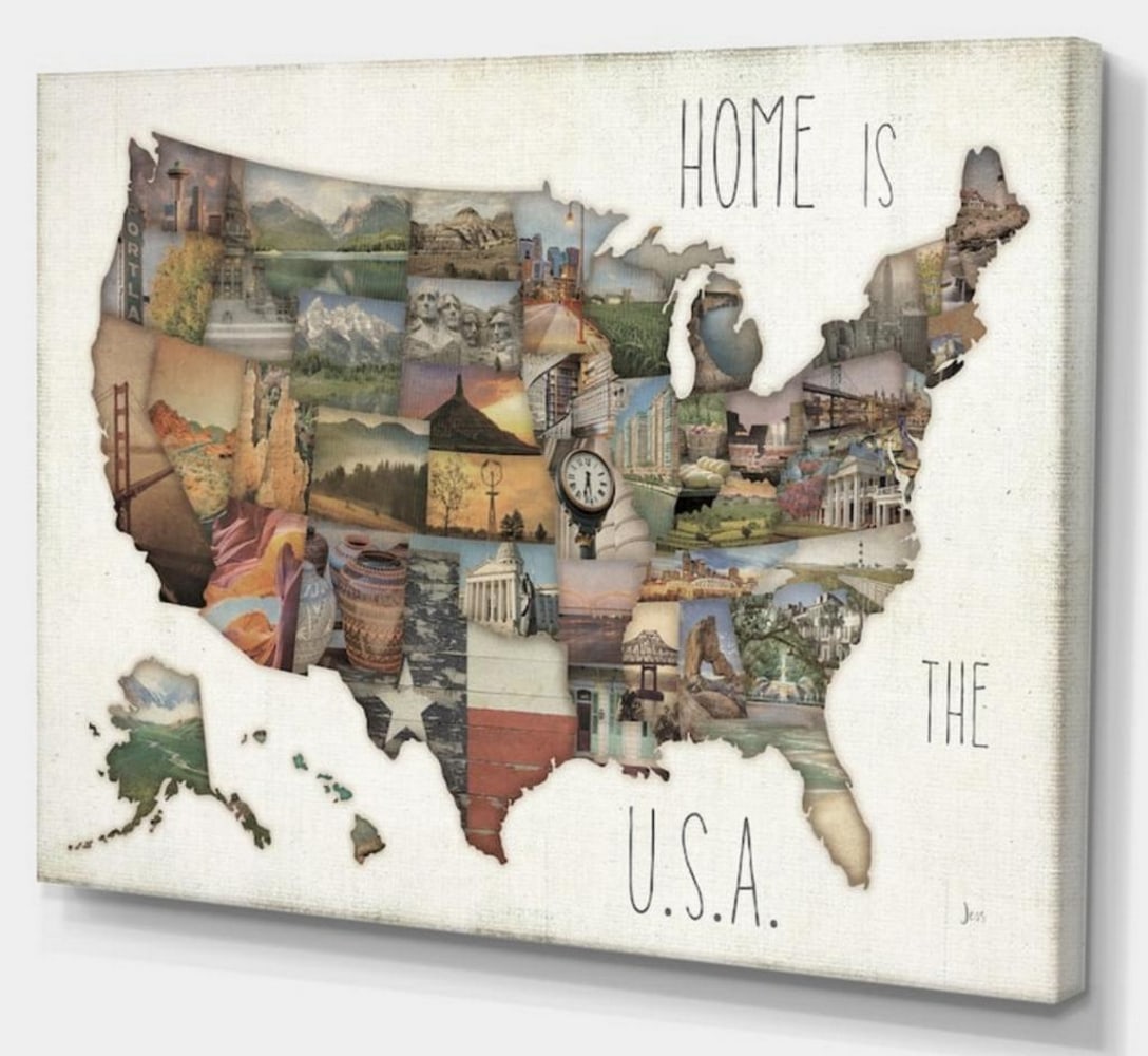 Home is the USA Photo Map Canvas Print: Home is the USA Photo Map Canvas Print Each state is depicted through a stunning photograph that captures its unique essence and landmarks. Whether it's the majestic mountains, the picturesque bea