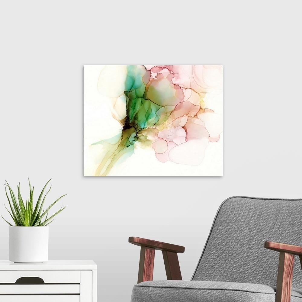 Pink and Turquoise Bloom I Canvas Reproduction By Jennifer Goldberger: Pink and Turquoise Bloom I Canvas Reproduction By Jennifer Goldberger Jennifer uses her flexibility of style and technical control of painting and drawing to create art that is diverse yet linked by c
