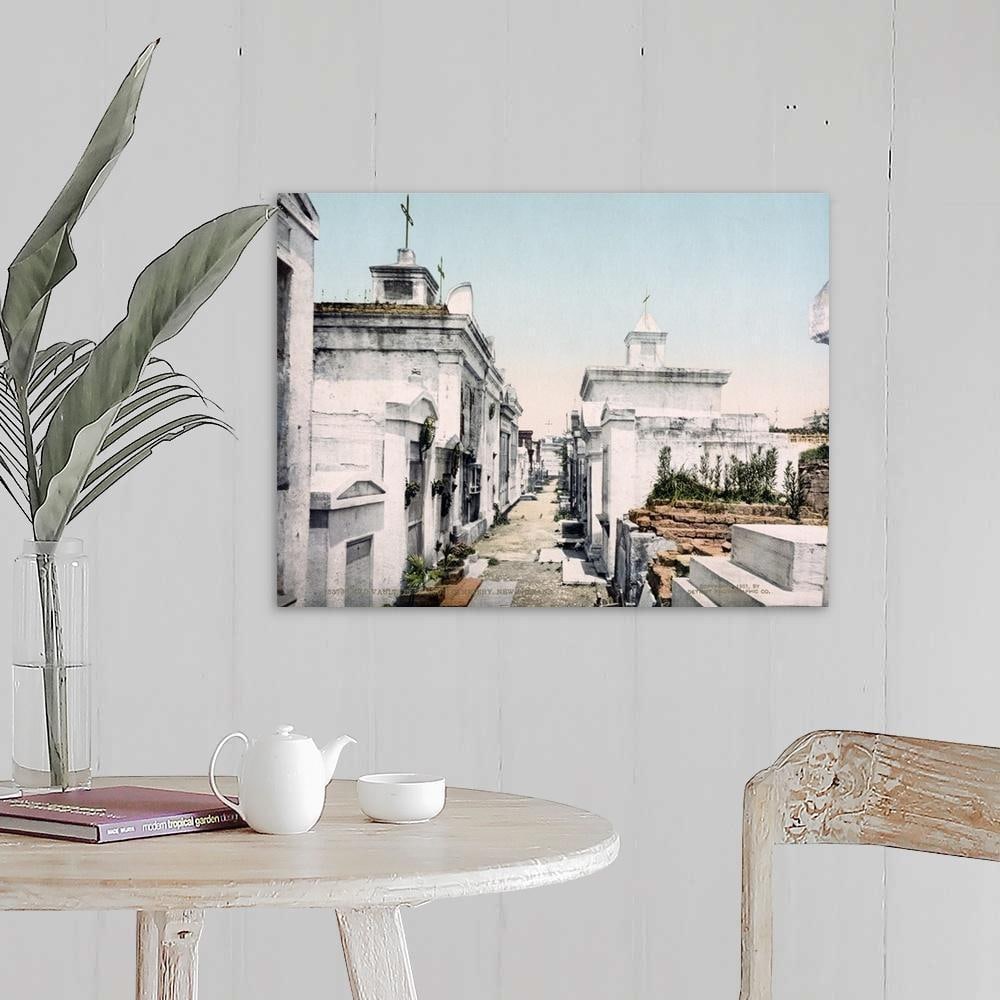 Old Vaults in St. Louis Cemetary New Orleans Louisiana Canvas Reproduction: Old Vaults in St. Louis Cemetary New Orleans Louisiana Canvas Reproduction Antiqued photo of a cemetery in New Orleans printed on to canvas. Dimensions: 32 x 24 inches View photos for further details.