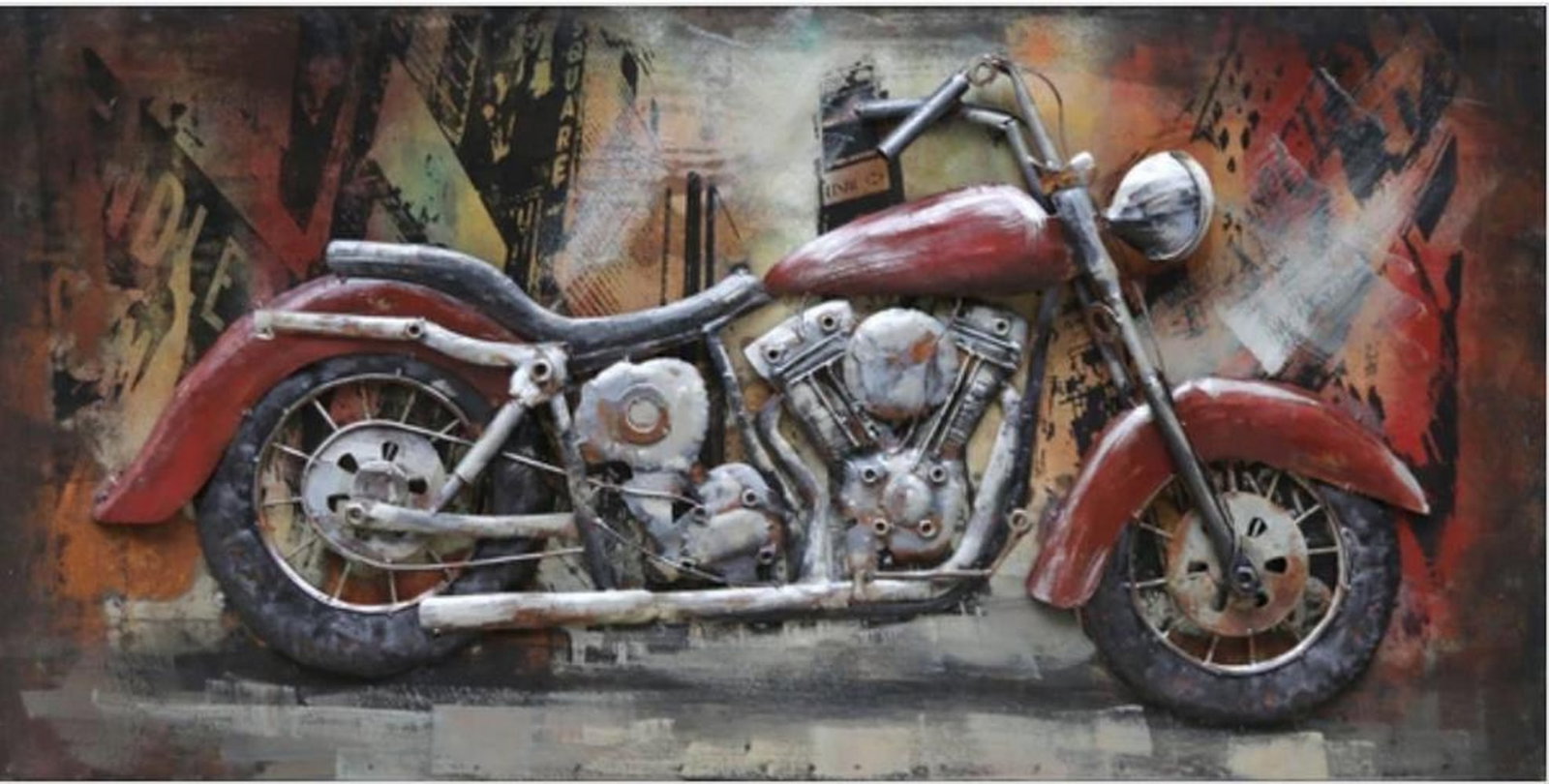 Red Motorcycle Mixed Media Iron 3D Painting: Red Motorcycle Mixed Media Iron 3D Painting. 3D UNIQUE METAL ART - Each piece involves complex craftsmanship; cutting, modeling, welding, aging treatment, anti rust treatment, coloring and matte surfa