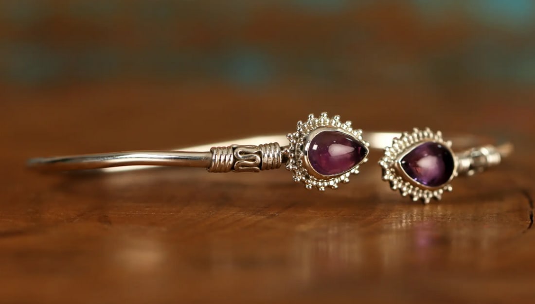 Twin Gemstone Sterling Silver Statement Bracelet - 2