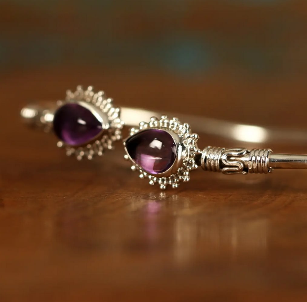 Twin Gemstone Sterling Silver Statement Bracelet - 3