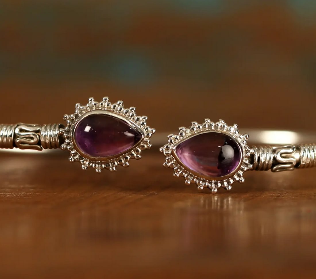 Twin Gemstone Sterling Silver Statement Bracelet - 4
