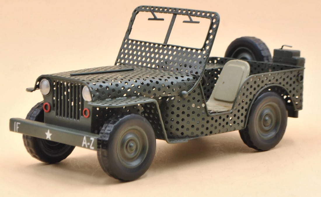 1940 Willy's Overland Jeep Depicting WWII: 1940 Willy's Overland Jeep Depicting WWII. Beautifully handmade and so each piece is a unique collectible and show piece for your home. Key features: Decoration & parts comes with stickers to 