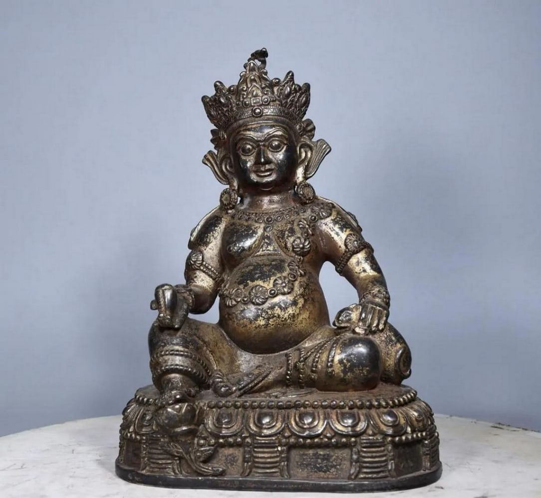 Cinnabar Painted Copper Yellow Rat God of Wealth Buddha Statue (1 of 7)