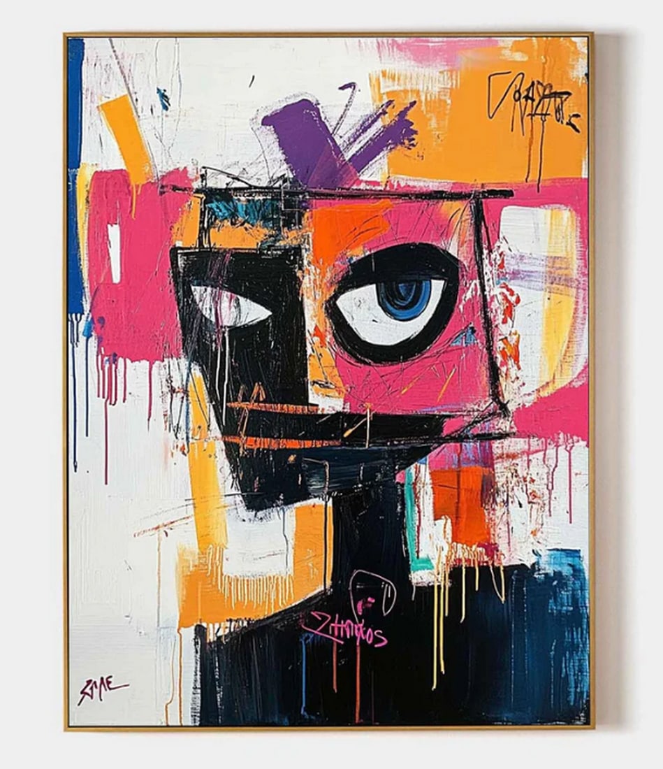 Inside My Head Basquiat Inspired Graffiti Canvas Painting: Inside My Head Basquiat Inspired Graffiti Canvas Painting This Basquiat-inspired graffiti canvas painting bursts with raw energy and expressive strokes. Layers of bold colors, chaotic sketches, and sy