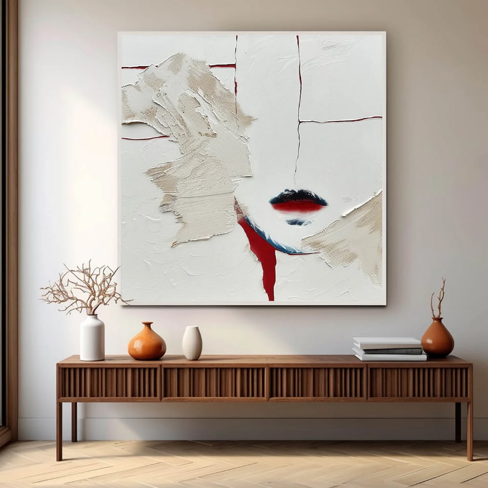 Bold Red Lips Contemporary Minimalist Art Canvas Painting: Bold Red Lips Contemporary Minimalist Art Canvas Painting Make a statement with this Bold Red Lips contemporary minimalist art canvas painting. Featuring striking red lips against a clean, understated