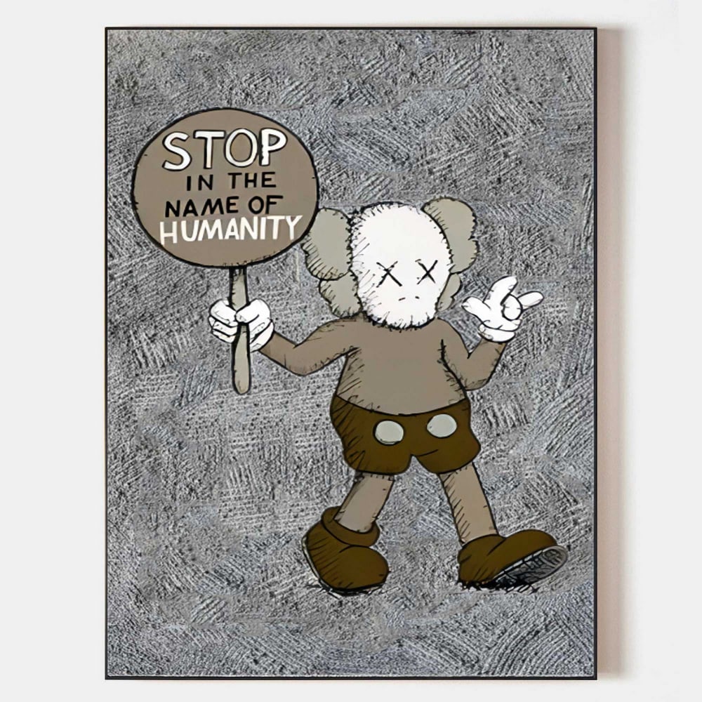 "Stop In The Name Of Humanity" Kaws Inspired Pop Art Canvas Painting (1 of 3)