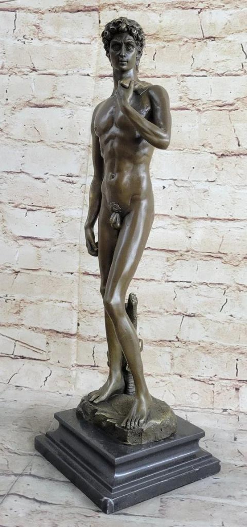 Michelangelo's David Inspired Bronze Miniature Sculpture on Marble Base - 18" x 5": Michelangelo's David Inspired Bronze Miniature Sculpture on Marble Base - 18" x 5" Acquire a slice of Renaissance heritage with this exquisite bronze reproduction of Michelangelo's Dav