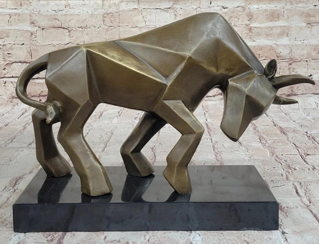 Original Signed Fransisci Geometric Abstract Modern Art Bronze Bull Sculpture - 9" x 12.5" (1 of 7)