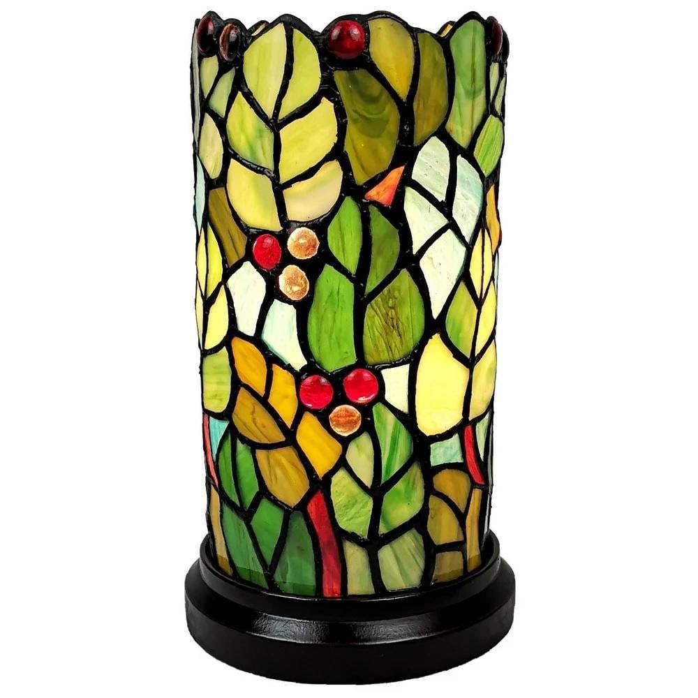 Tiffany Style Stained Glass Leaf & Berry Accent Table Lamp: Tiffany Style Stained Glass Leaf & Berry Accent Table Lamp Add a charming decorative touch to your home with this Tiffany Style Stained Glass Leaf & Berry Accent Table Lamp. The handcrafted sh