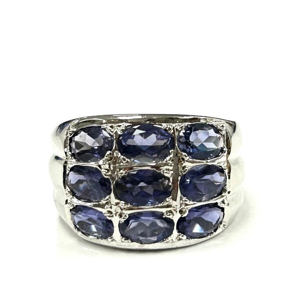 Sterling Silver Iolite 9 Stone Ring - 2
