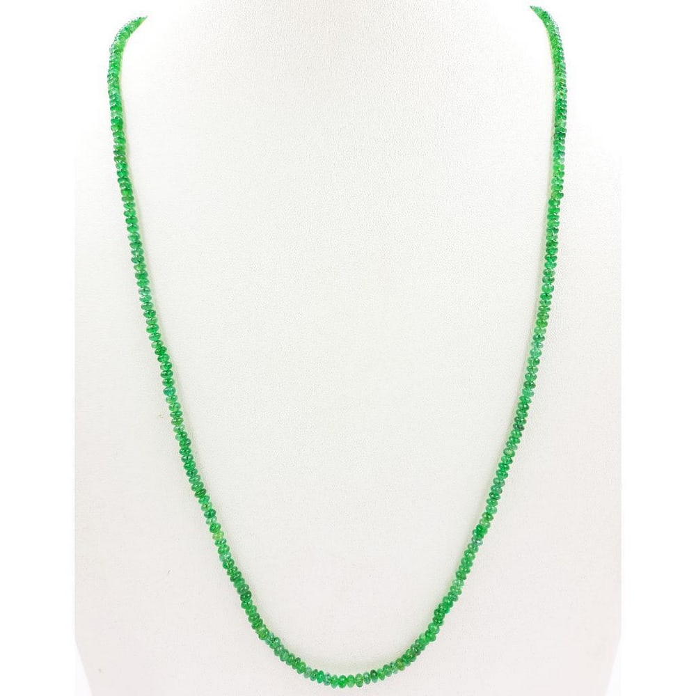 Single Strand 3mm Plain Emerald Beads Necklace: Single Strand 3mm Plain Emerald Beads Necklace Bead Diameter: 2.8mm -3.2mm Length of Necklace: 18" Weight in Carats: 31.29 View Photos For Further Details.