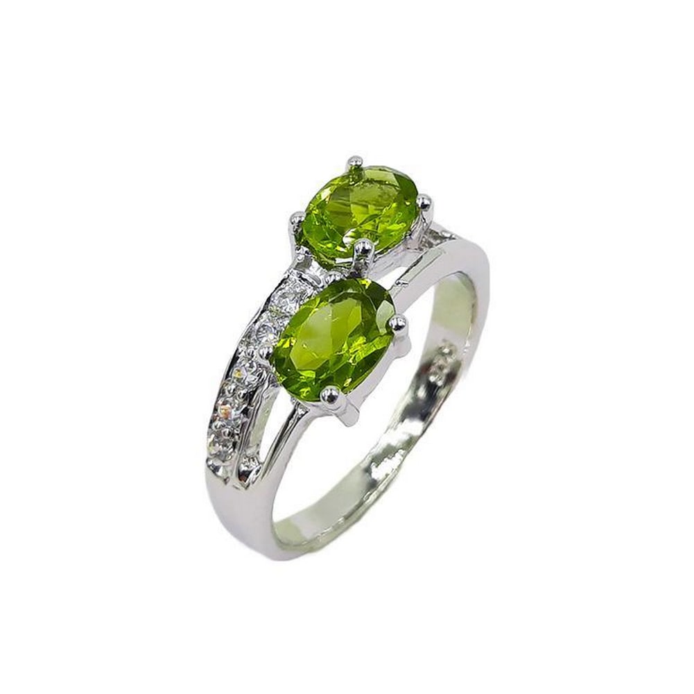 Double Peridot Stone Ring: Double Peridot Stone Ring Inner Diameter: 17.5mm View Photos For Further Details.