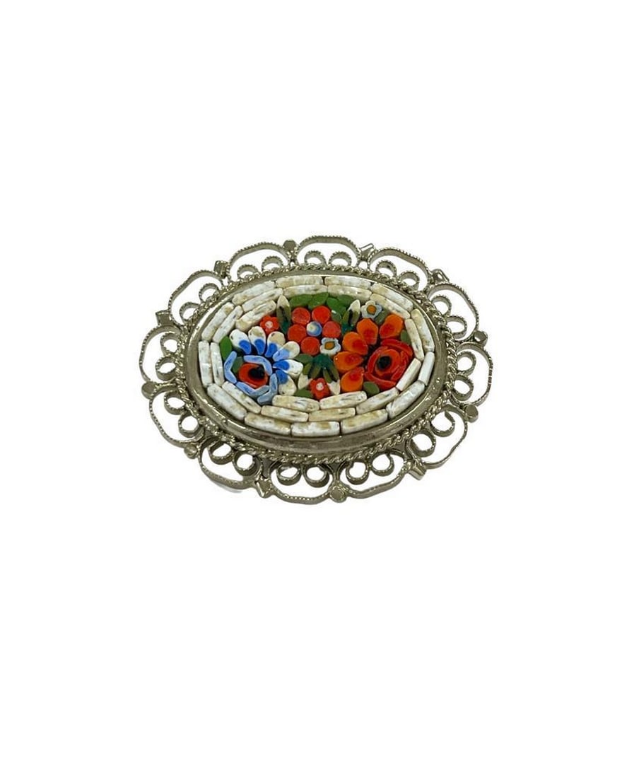 Vintage Flower Garden Mosaic Brooch: Vintage Flower Garden Mosaic Brooch Indulge in the intricate artistry of our 'Vintage Flower Garden Mosaic Brooch.' Each delicate petal and color fragment is meticulously placed, resulting in