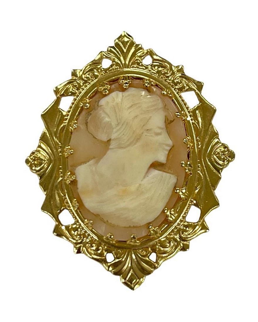 Opulent Gold Victorian Lady Cameo Brooch (1 of 3)