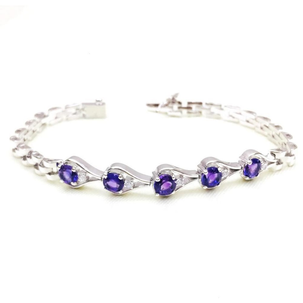 Round Faceted Amethyst and Zirconia Studded Bracelet (1 of 1)