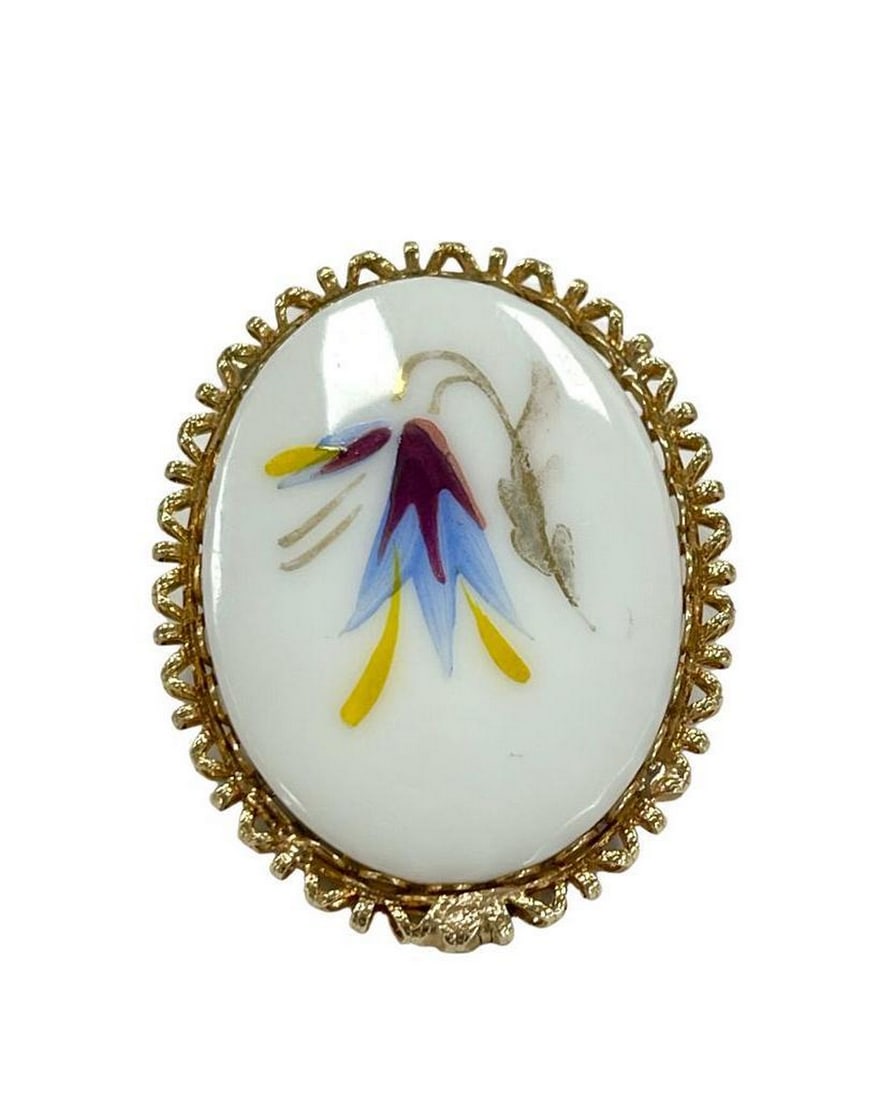 Timeless Floral Strokes Vintage Hand-Painted Flower Brooch: Timeless Floral Strokes Vintage Hand-Painted Flower Brooch Experience the romance of artistry with the Timeless Floral Strokes Vintage Hand-Painted Flower Brooch. This exquisite accessory captures