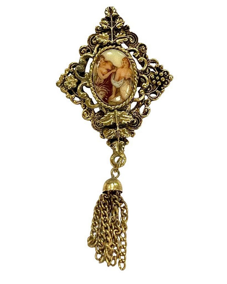 Golden Sisterhood Brooch: Golden Sisterhood Brooch The "Sisterhood Embrace Brooch" beautifully celebrates the lasting bond between two cherished friends or sisters. Featuring a graceful design that symbolizes unity
