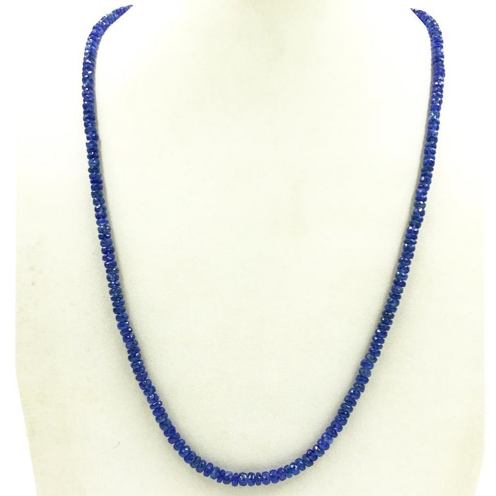 Single Strand Sapphire Faceted Large Bead Necklace: Single Strand Sapphire Faceted Large Bead Necklace Bead Diameter: 4mm - 4.6mm Necklace Length: 46cm Weight in Carats: 98.91 View Photos For Further Details