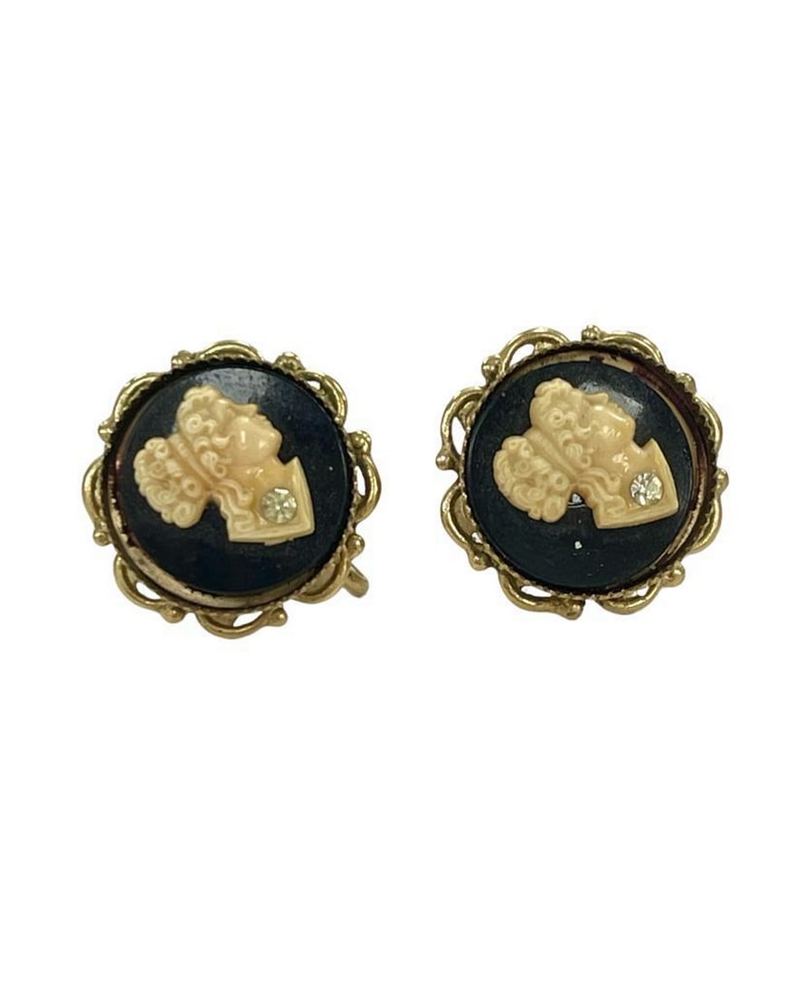 Vintage Gold Victorian Lady Peach Hues Cameo Earrings (1 of 4)