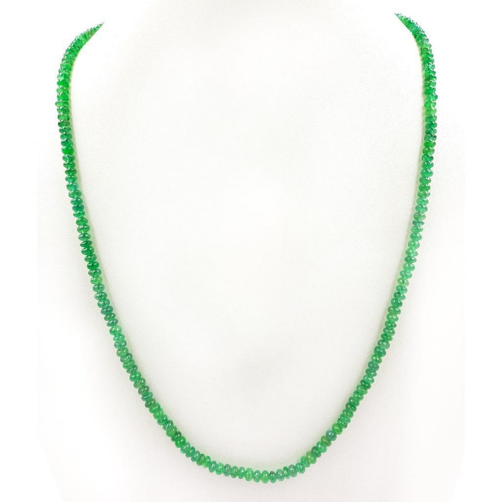 Single Strand 4mm Plain Emerald Beads Necklace: Single Strand 4mm Plain Emerald Beads Necklace Bead Diameter: 3.8mm - 4.3mm Length of Necklace: 18.2" Weight in Carats: 56.54 View Photos For Further Details.