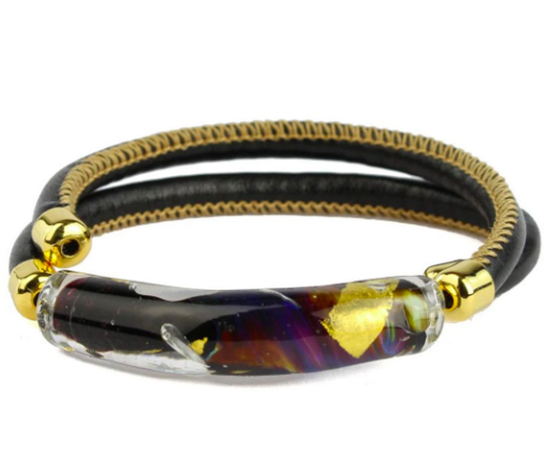 Costanza Bracelet - Black Chalcedony Murano Glass: Costanza Bracelet - Black Chalcedony Murano Glass This bracelet is crafted using the lampworking technique, with each bead individually shaped. The molten glass beads are adorned with vibrant colors a