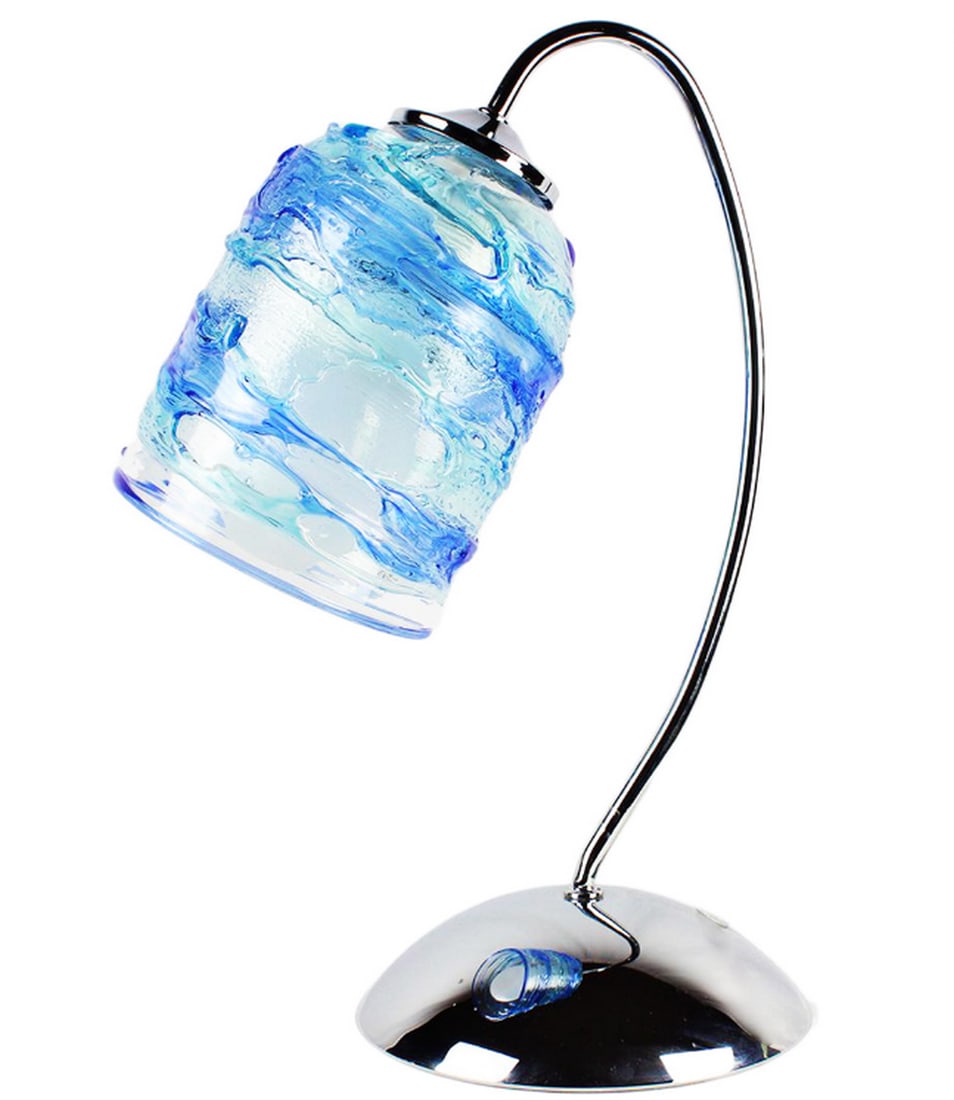 Ariston Blue Blown Glass Table Lamp: Ariston Blue Blown Glass Table Lamp This table lamp is handcrafted using the sbruffi technique and blown by our master glass artisan. Featuring a cylindrical shape in blue and crystal tones, the piece