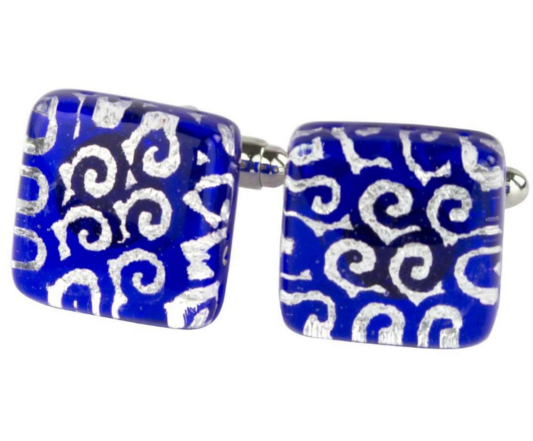 Cufflinks - Dark Blue Murano Glass: Cufflinks - Dark Blue Murano Glass Elegant cufflinks crafted with the fusing-glass technique, featuring meticulous detailing and silver leaf accents. A perfect gift for men who appreciate refined