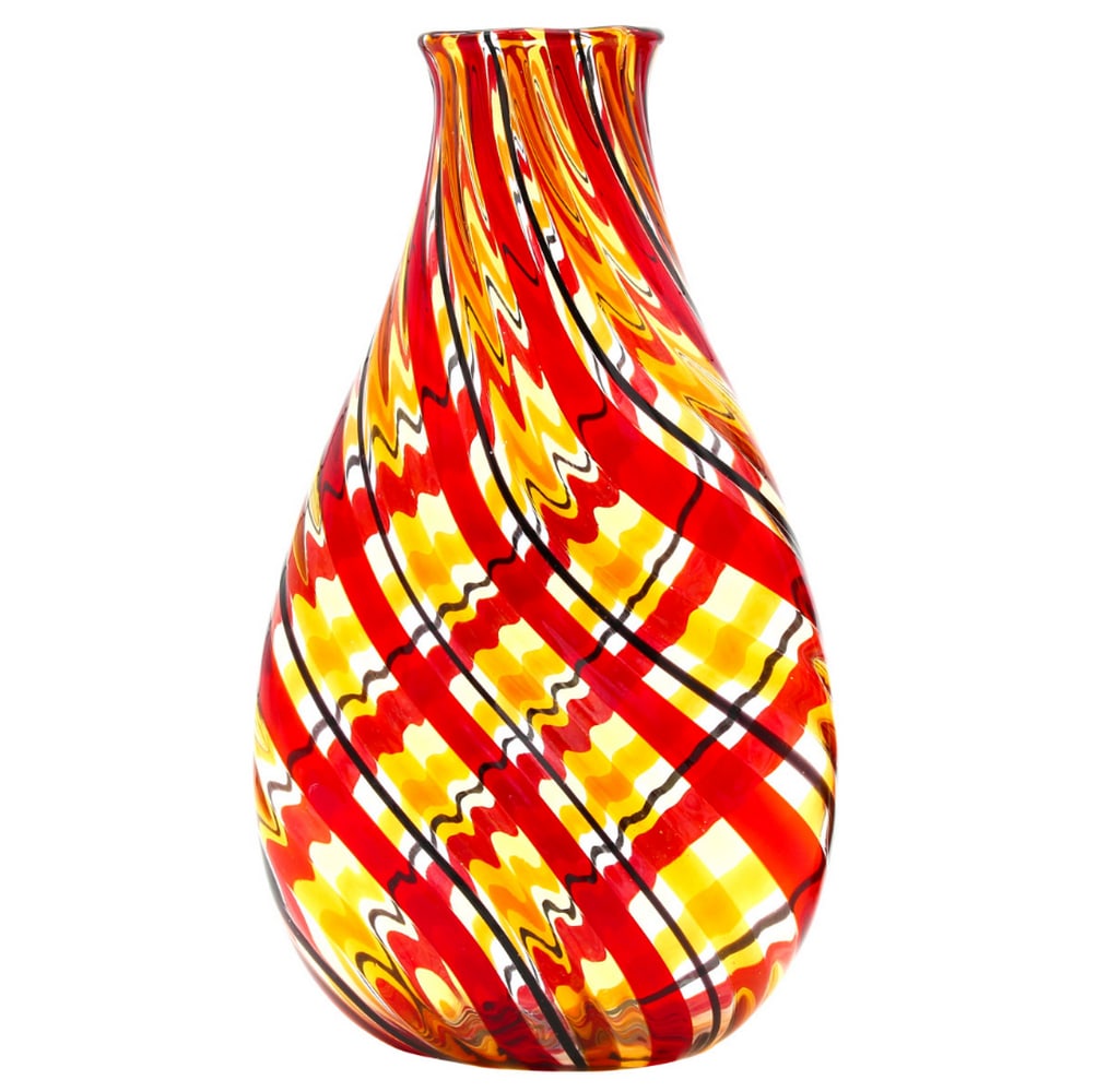Red Twister – Filigree Vase Murano Glass: Red Twister – Filigree Vase Murano Glass This handmade blown vase features a filigree texture created through the extensive use of characteristic reeds, a technique commonly found in Murano glassmak
