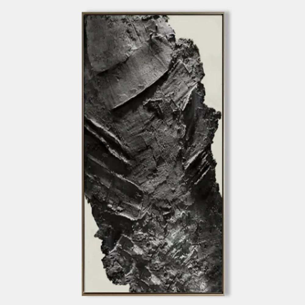 Monochrome Depth Textured Abstract Oil Canvas Painting (1 of 2)