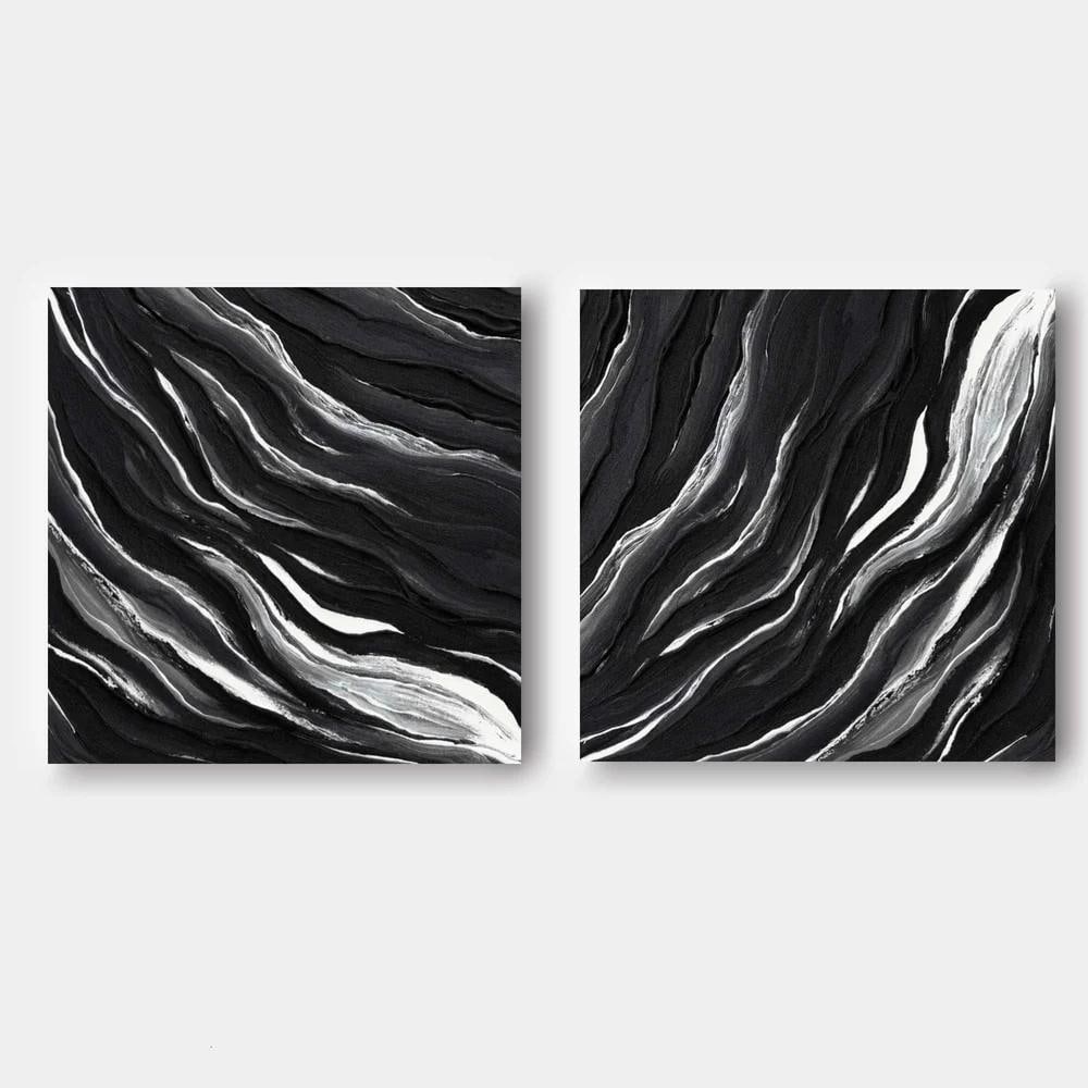 Monochrome Flow Abstract Wave Texture Oil Canvas Painting (Set of 2) (1 of 2)